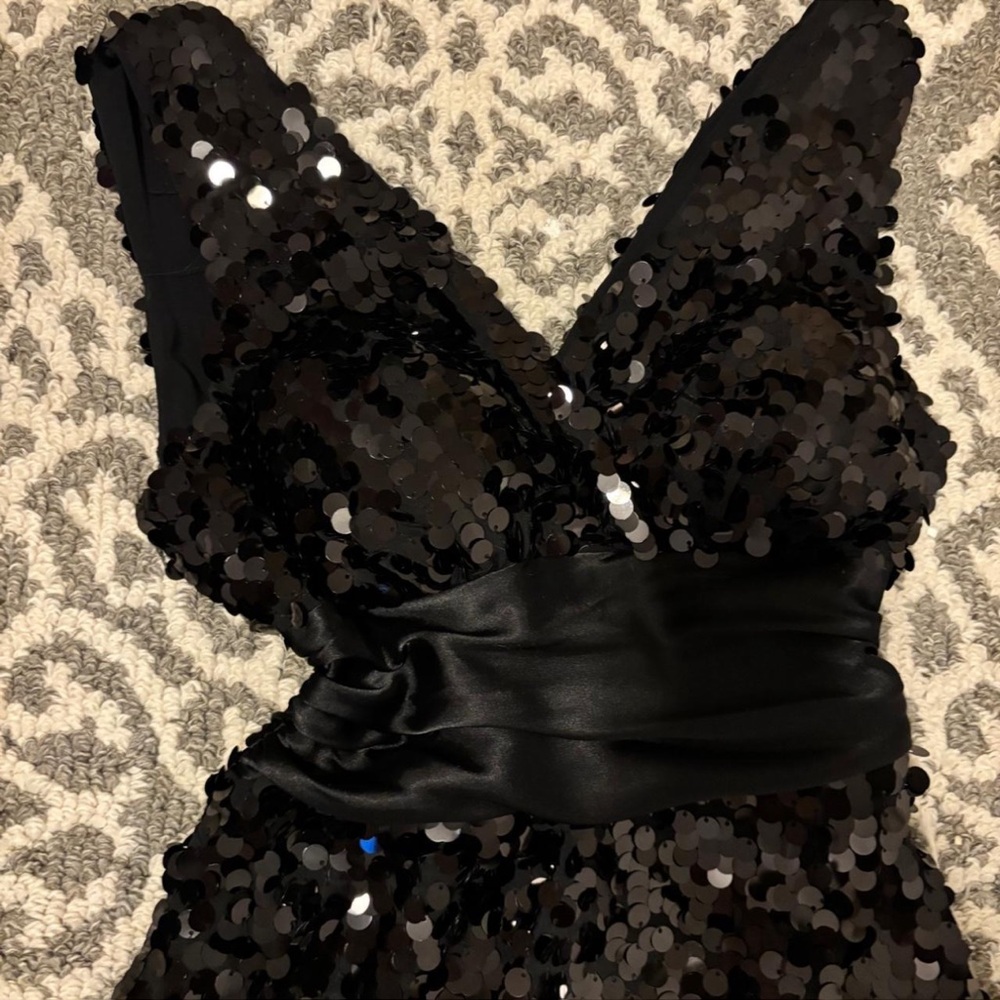Vintage Black Sequined V-Neck Women's Dress - Picture 3 of 4